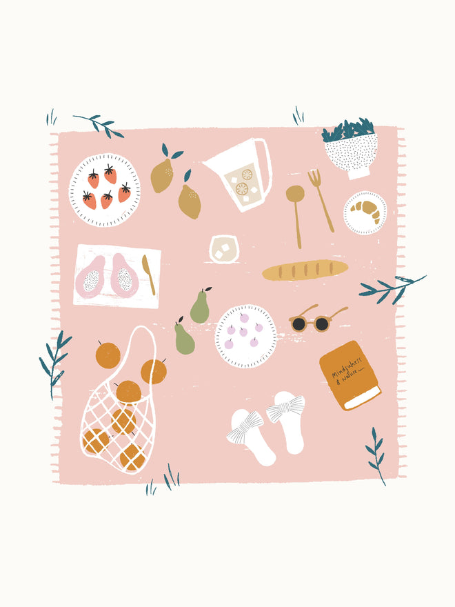 Duschrückwand - Pastell-Picknick-Zeichnung auf Weiß