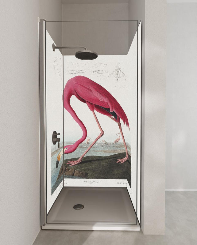 Duschrückwand - Pinker Flamingo - John James Audubon