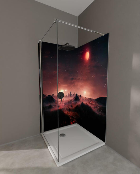 Duschrückwand - Rötliche Fantasielandschaft