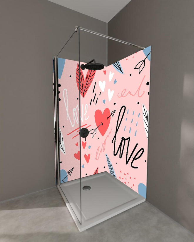 Duschrückwand - Romantische Herzen Liebe Illustration Rosa