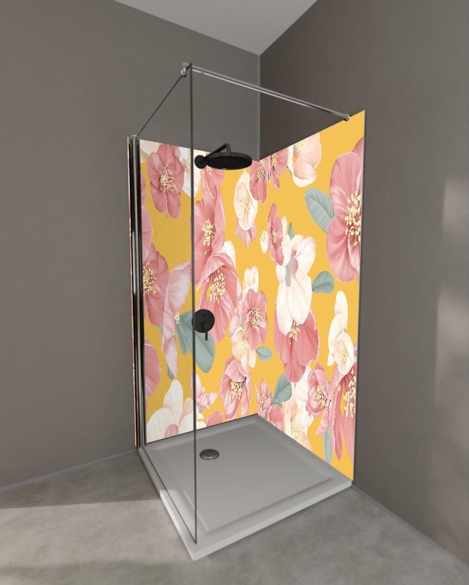 Duschrückwand - Rosa-weiße Blüten