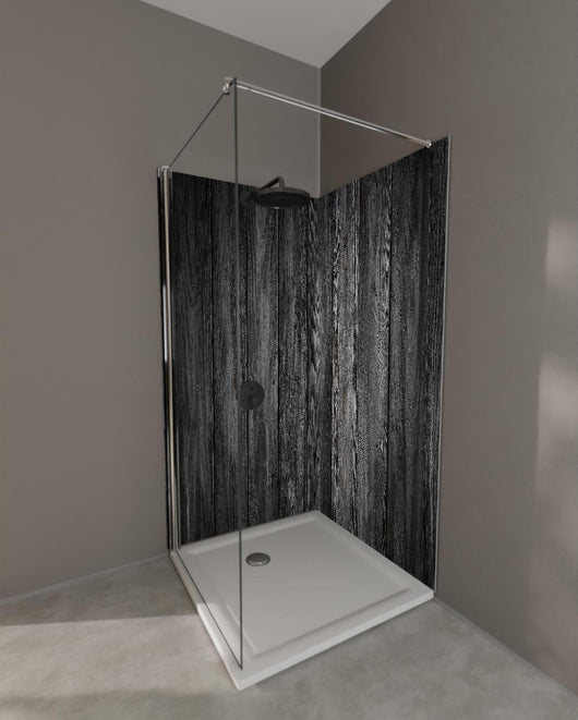 Duschrückwand - Schwarz lackierte Holzbretter