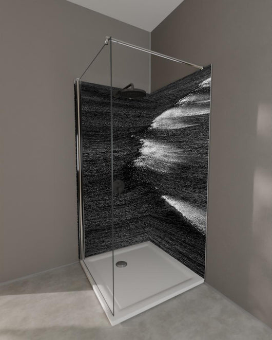 Duschrückwand - Schwarzweiße Ozeanwellen aus der Vogelperspektive