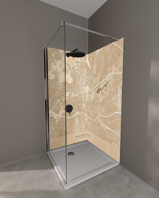 Duschrückwand - Sepia-Ton Vintage-Stil Karte Winston-Salem