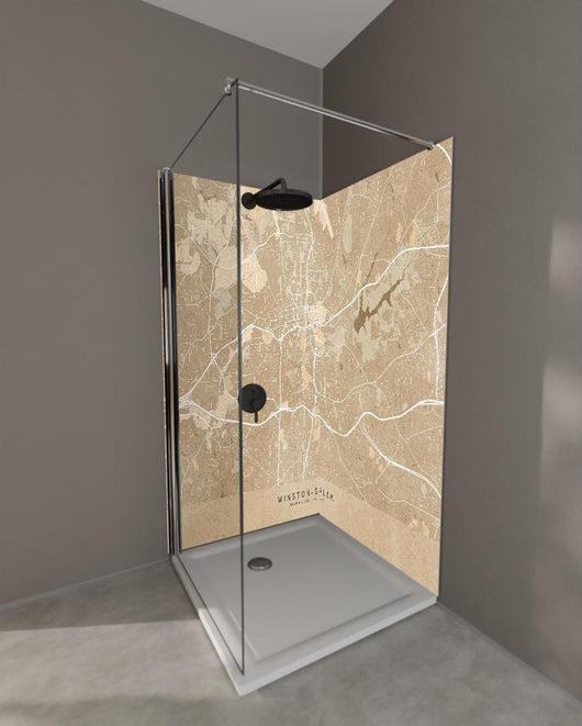 Duschrückwand - Sepia-Ton Vintage-Stil Karte von Winston-Salem