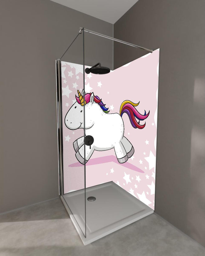 Duschrückwand - Spielzeug-Einhorn mit bunter Mähne Illustration
