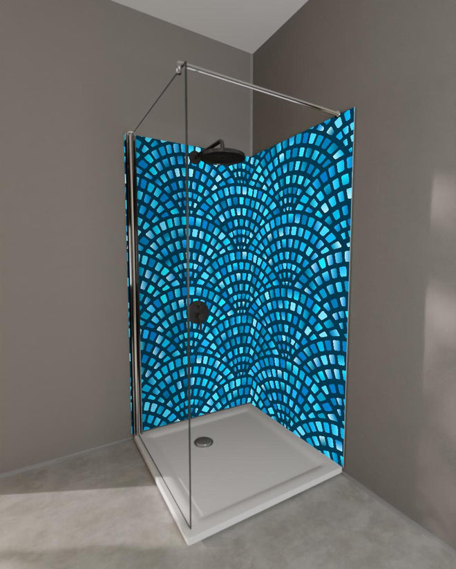 Duschrückwand - Türkises Fischschuppen Mosaik-Muster