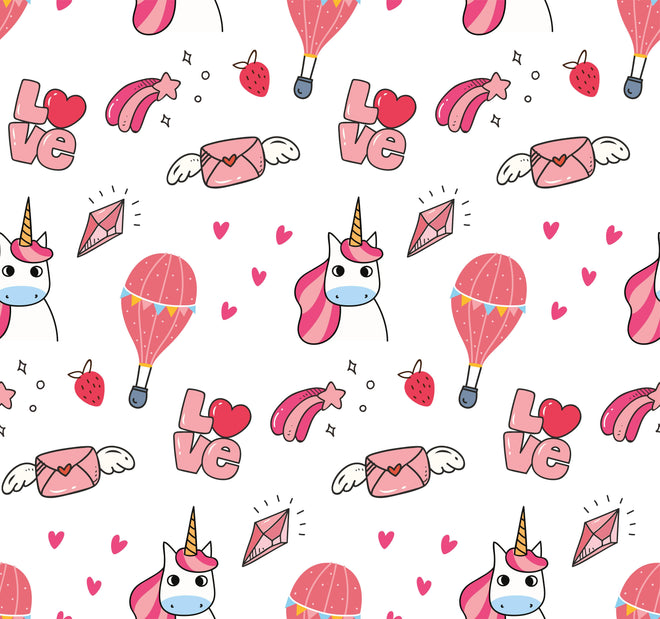 Duschrückwand - Verspieltes Einhorn und Herz Musterdesign