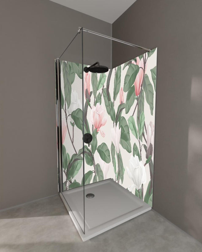 Duschrückwand - Vintage Anise Magnolia Blumenmuster Pastell