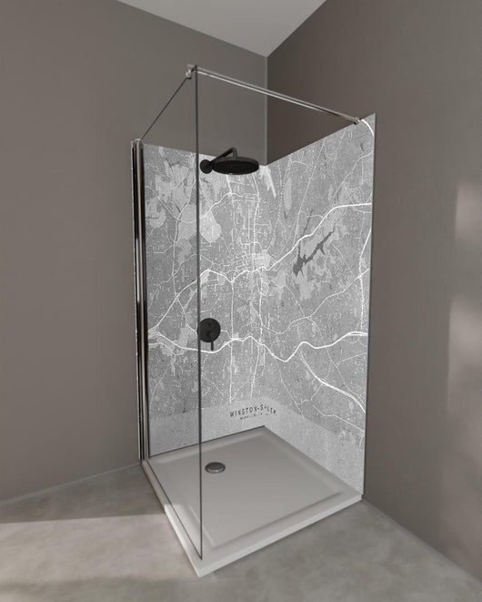 Duschrückwand - Vintage-Stadtplan Winston Salem in Grau