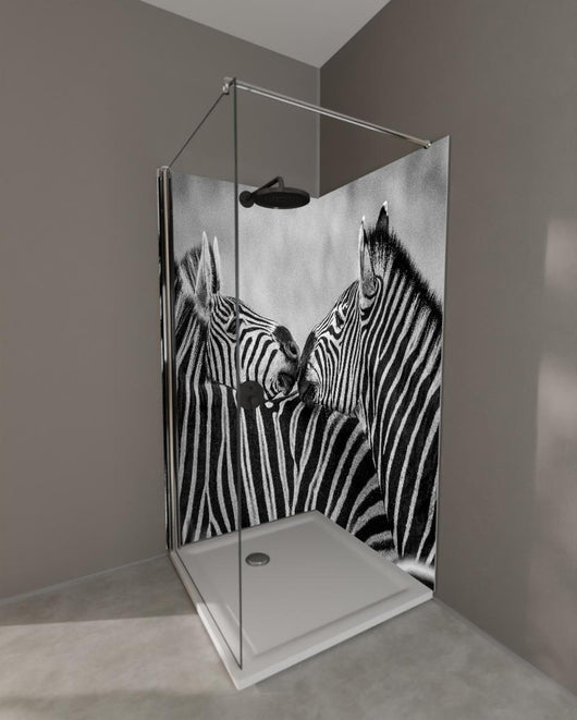 Duschrückwand - Zebras - Schwarz-weiß