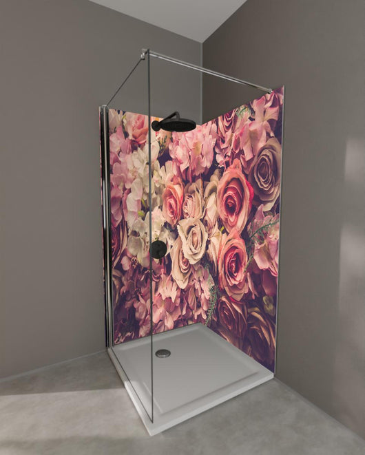 Duschrückwand - retro rosa Rosen