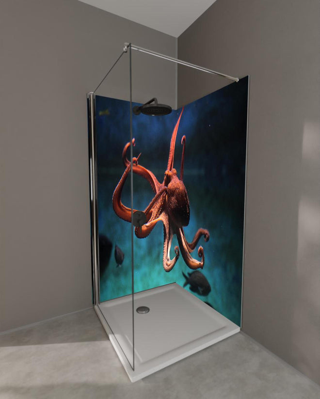 Duschrückwand - rötlicher Oktopus Unterwasser