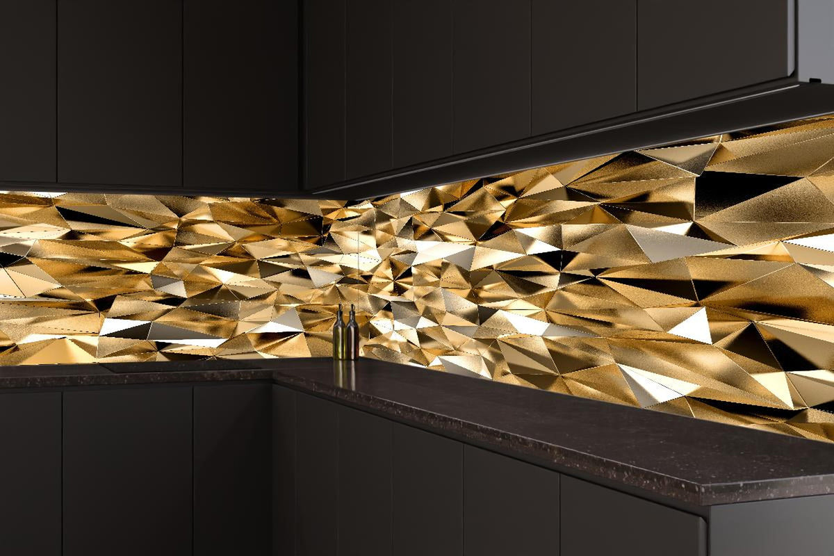 Küchenrückwand - 3D Goldenes Kristall Design