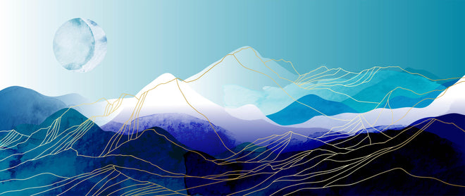 Küchenrückwand - Abstrakte Aquarell Berge mit Mond