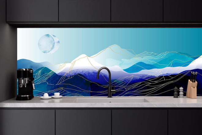Küchenrückwand - Abstrakte Aquarell Berge mit Mond