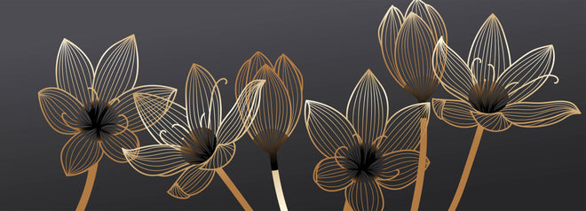 Küchenrückwand - Abstrakte Blumen Gold Schwarz Design