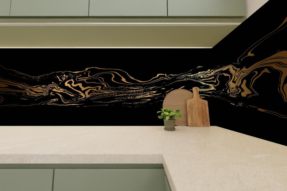 Küchenrückwand - Abstrakte Gold-Schwarz-Textur
