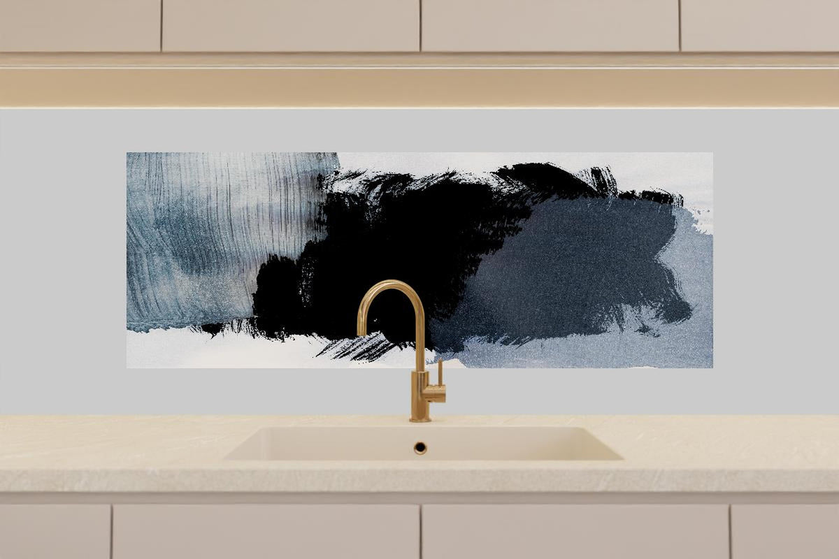 Küchenrückwand - Abstrakte Kunst in Pastell-Blaugrau-Tönen