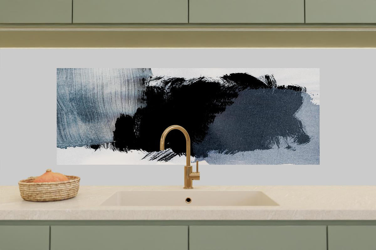 Küchenrückwand - Abstrakte Kunst in Pastell-Blaugrau-Tönen