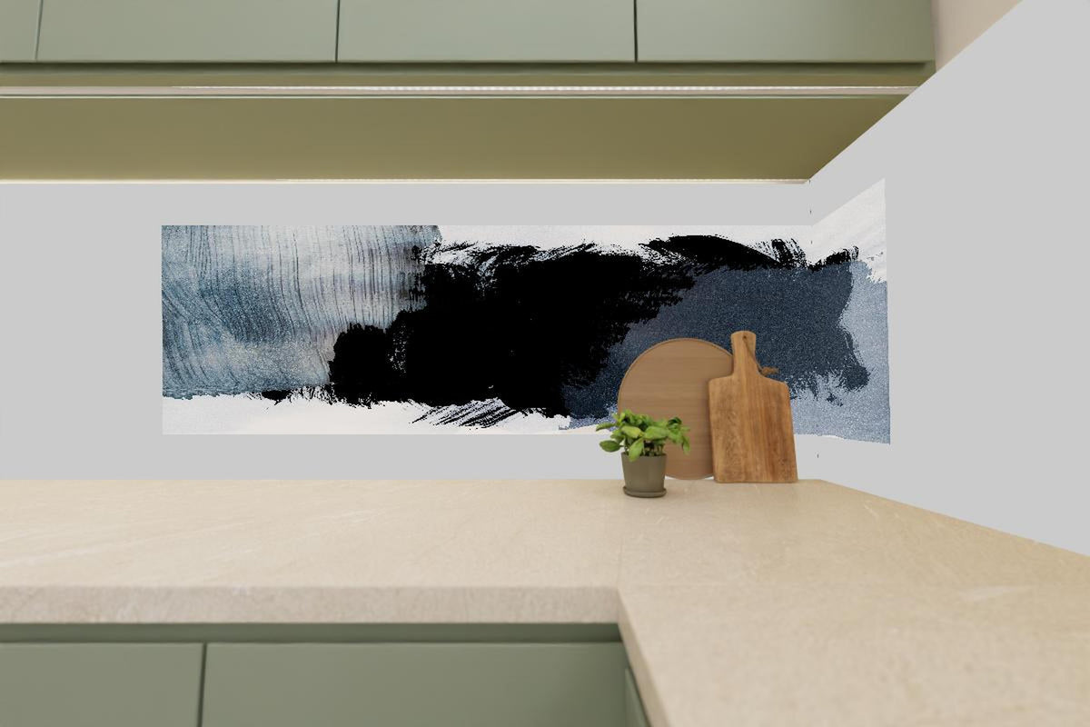 Küchenrückwand - Abstrakte Kunst in Pastell-Blaugrau-Tönen