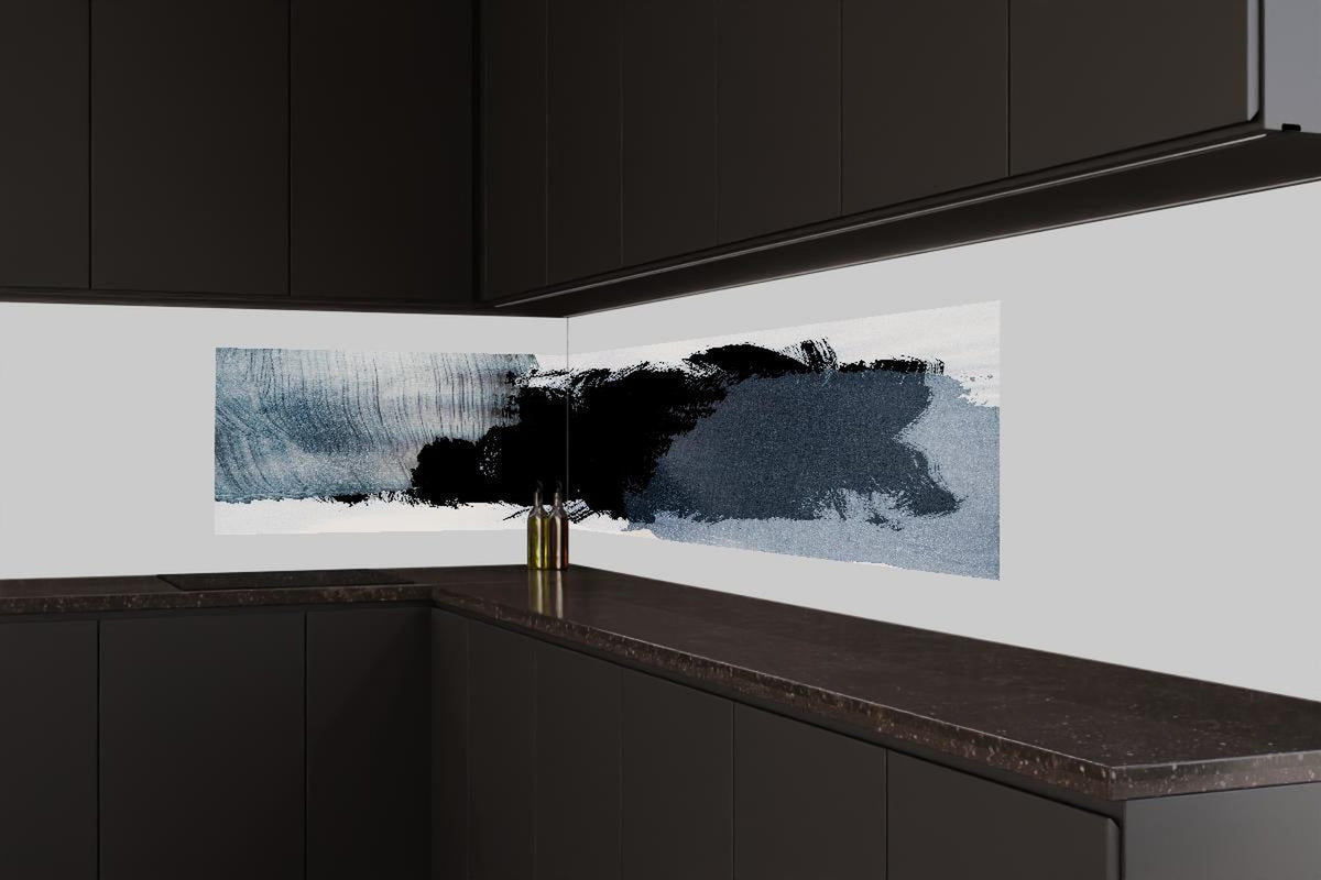 Küchenrückwand - Abstrakte Kunst in Pastell-Blaugrau-Tönen