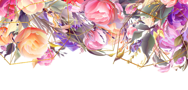 Küchenrückwand - Abstrakte Kunst mit bunten Blumen und Geometrie