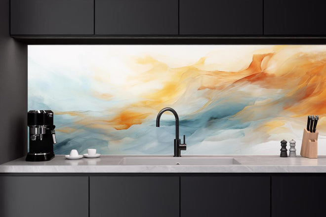 Küchenrückwand - Abstrakte Wellen in warmen und kühlen Tönen