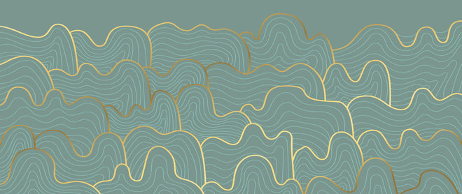 Küchenrückwand - Abstrakte graue Wellentextur und Goldlinien