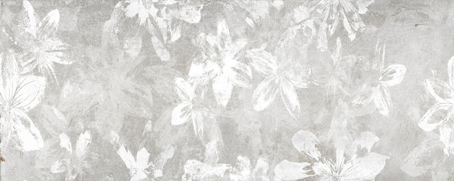 Küchenrückwand - Abstrakte weiße Blumen auf Beton