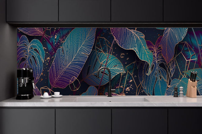 Küchenrückwand - Abstraktes Blattwerk in leuchtenden Farben