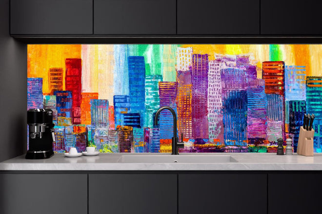 Küchenrückwand - Abstraktes Gemälde von städtischen Wolkenkratzern