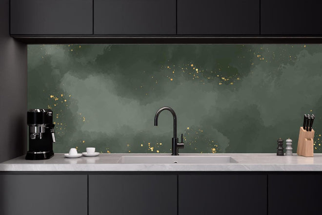 Küchenrückwand - Abstraktes Muster in Dunkelgrün mit Gold