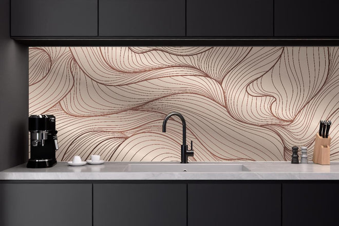 Küchenrückwand - Abstraktes Wellenmuster in Beige-Tönen