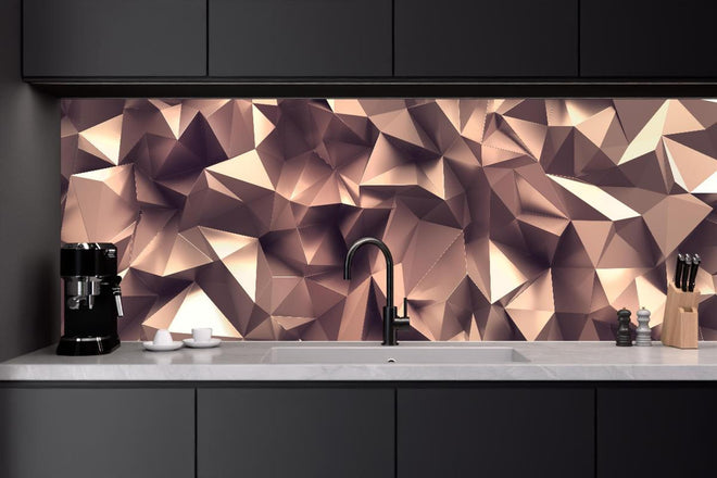 Küchenrückwand - Abstraktes roségoldenes Kristall-Facettenmuster