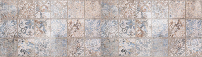 Küchenrückwand - Altes blau-braun Patchwork Motiv