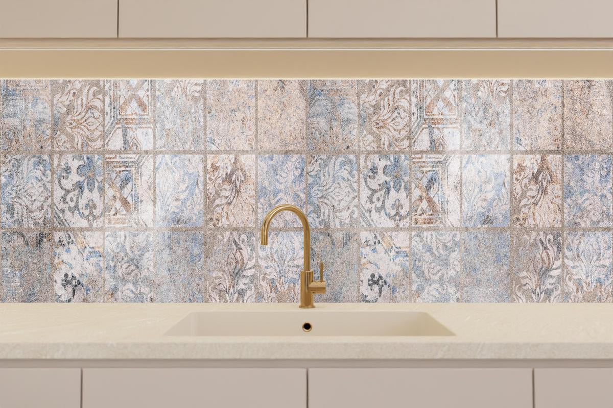 Küchenrückwand - Altes blau-braun Patchwork Motiv