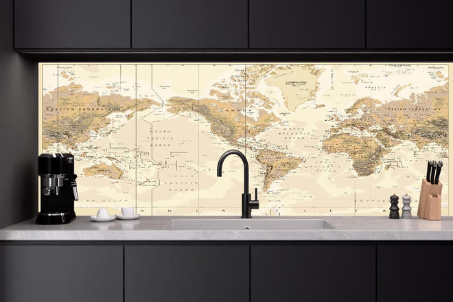 Küchenrückwand - Antike Weltkarte Amerika-zentriert Braun