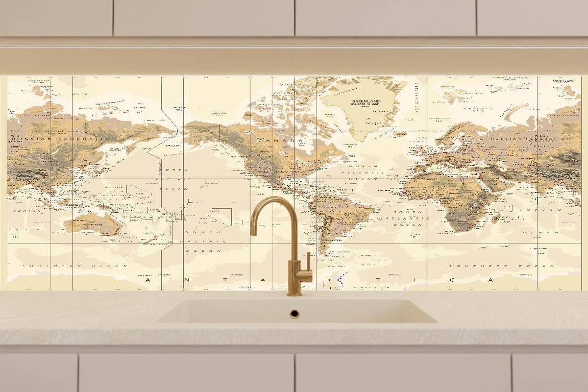 Küchenrückwand - Antike Weltkarte Amerika-zentriert Braun