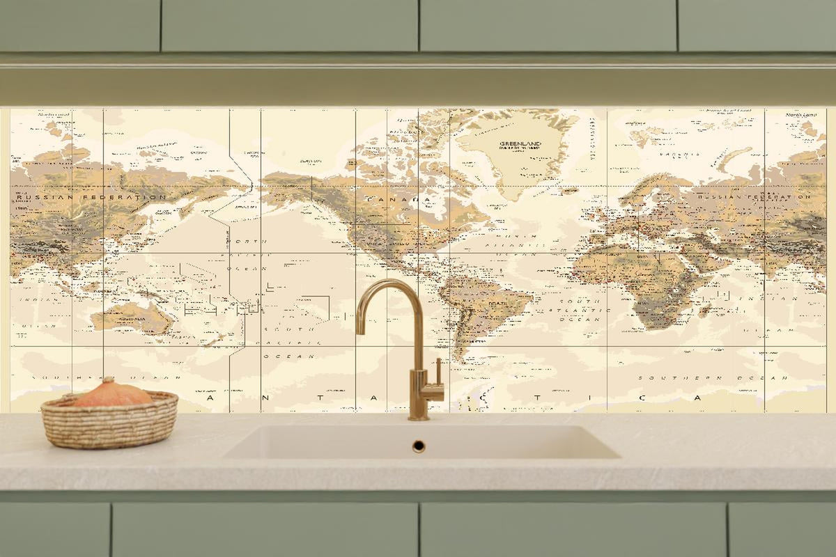 Küchenrückwand - Antike Weltkarte Amerika-zentriert Braun