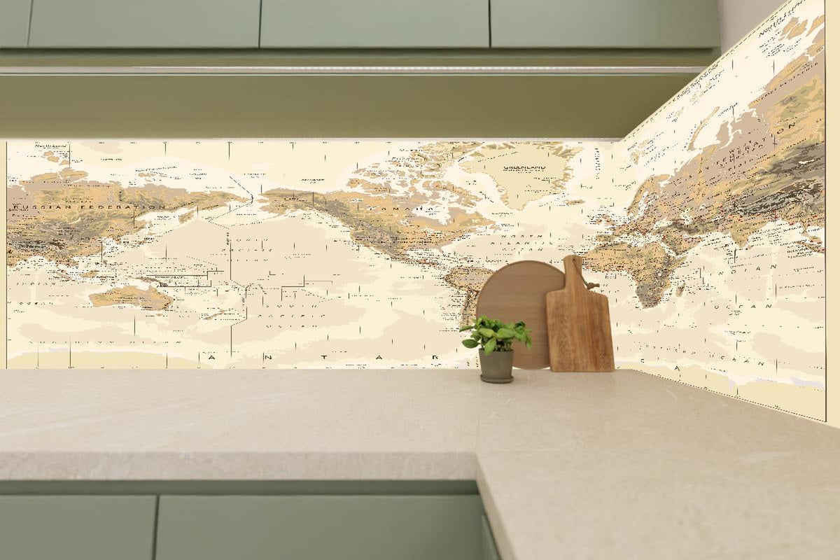 Küchenrückwand - Antike Weltkarte Amerika-zentriert Braun