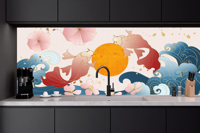 Küchenrückwand - Asiatische Koi-Karpfen Illustration Kunst