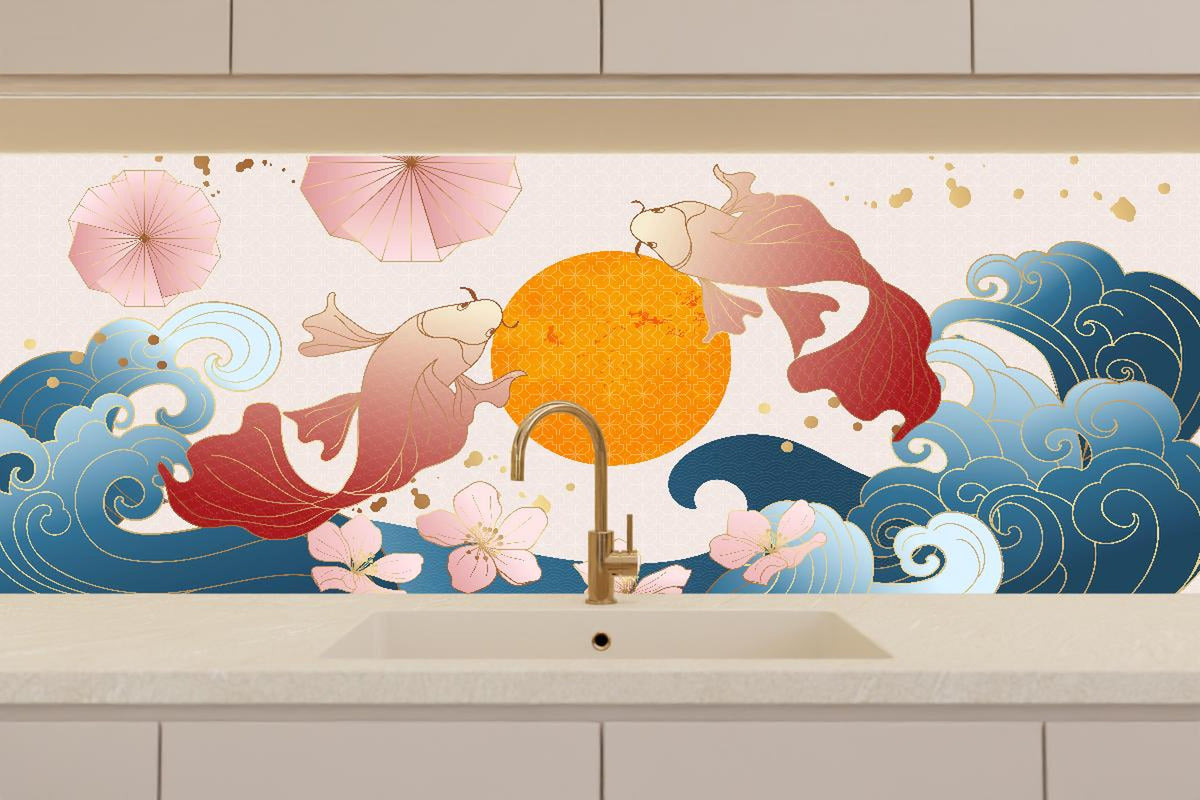 Küchenrückwand - Asiatische Koi-Karpfen Illustration Kunst