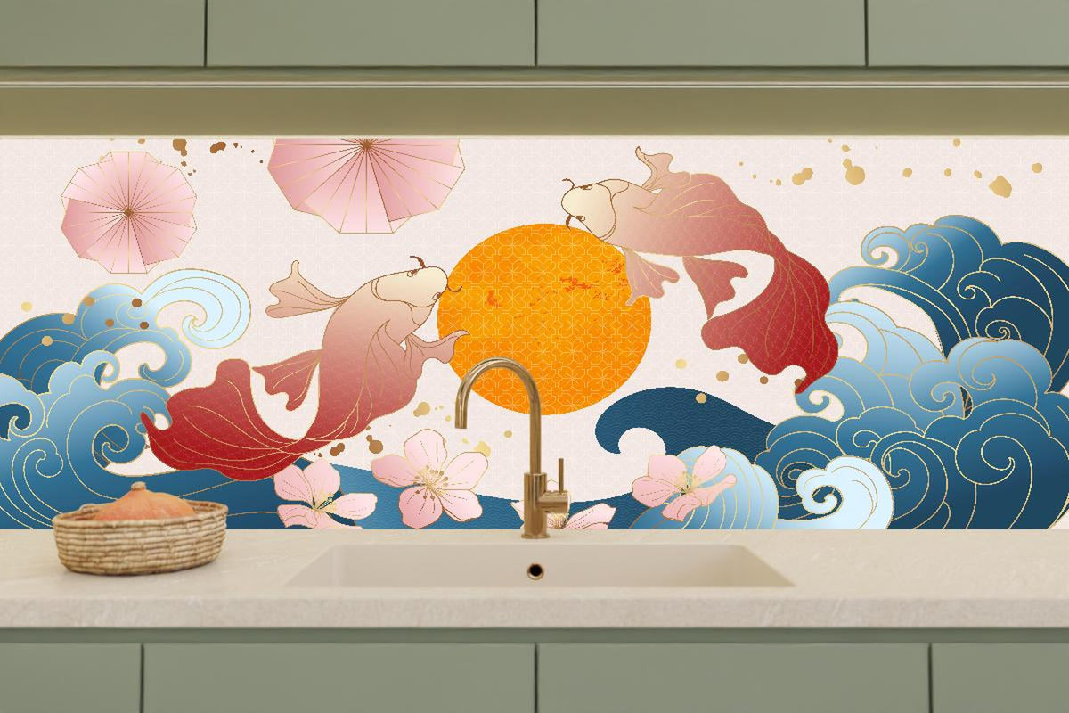 Küchenrückwand - Asiatische Koi-Karpfen Illustration Kunst
