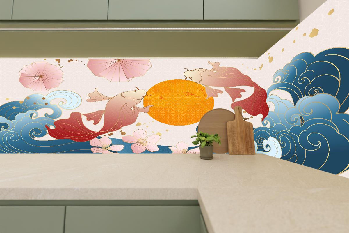Küchenrückwand - Asiatische Koi-Karpfen Illustration Kunst