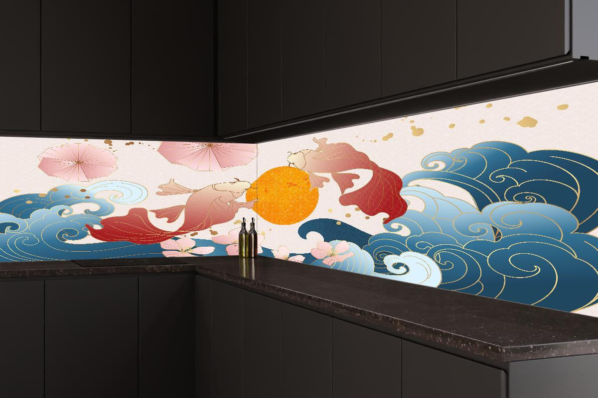 Küchenrückwand - Asiatische Koi-Karpfen Illustration Kunst