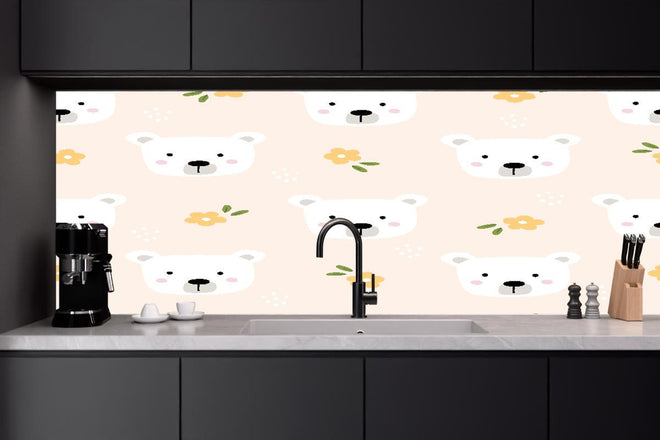 Küchenrückwand - Bärenkopf Muster Rosa Creme