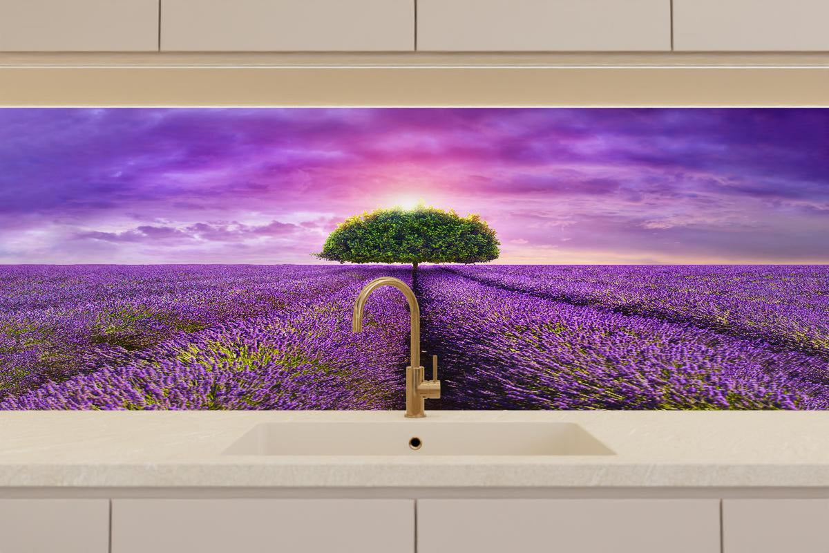 Küchenrückwand - Baum im schönen lavendel Feld