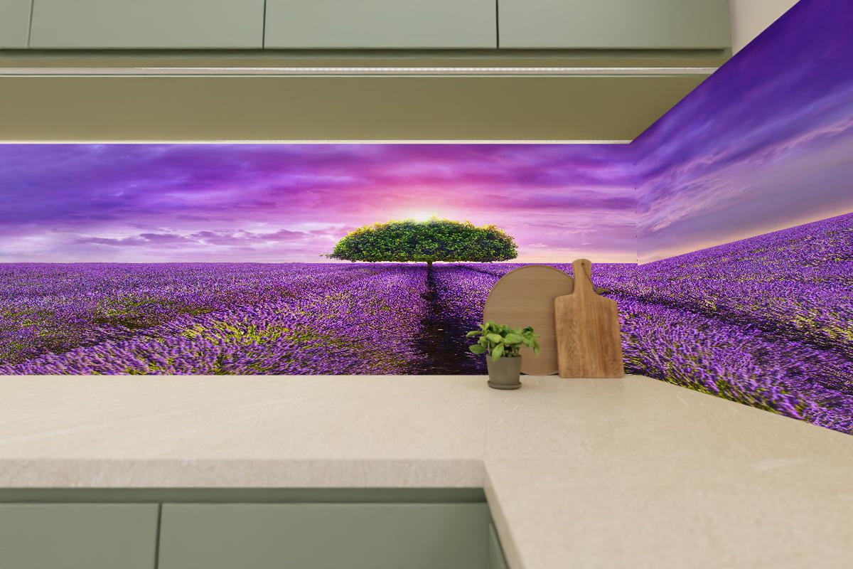 Küchenrückwand - Baum im schönen lavendel Feld