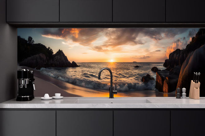 Küchenrückwand - Beeindruckendes Sonnenuntergangs-Strandpanorama
